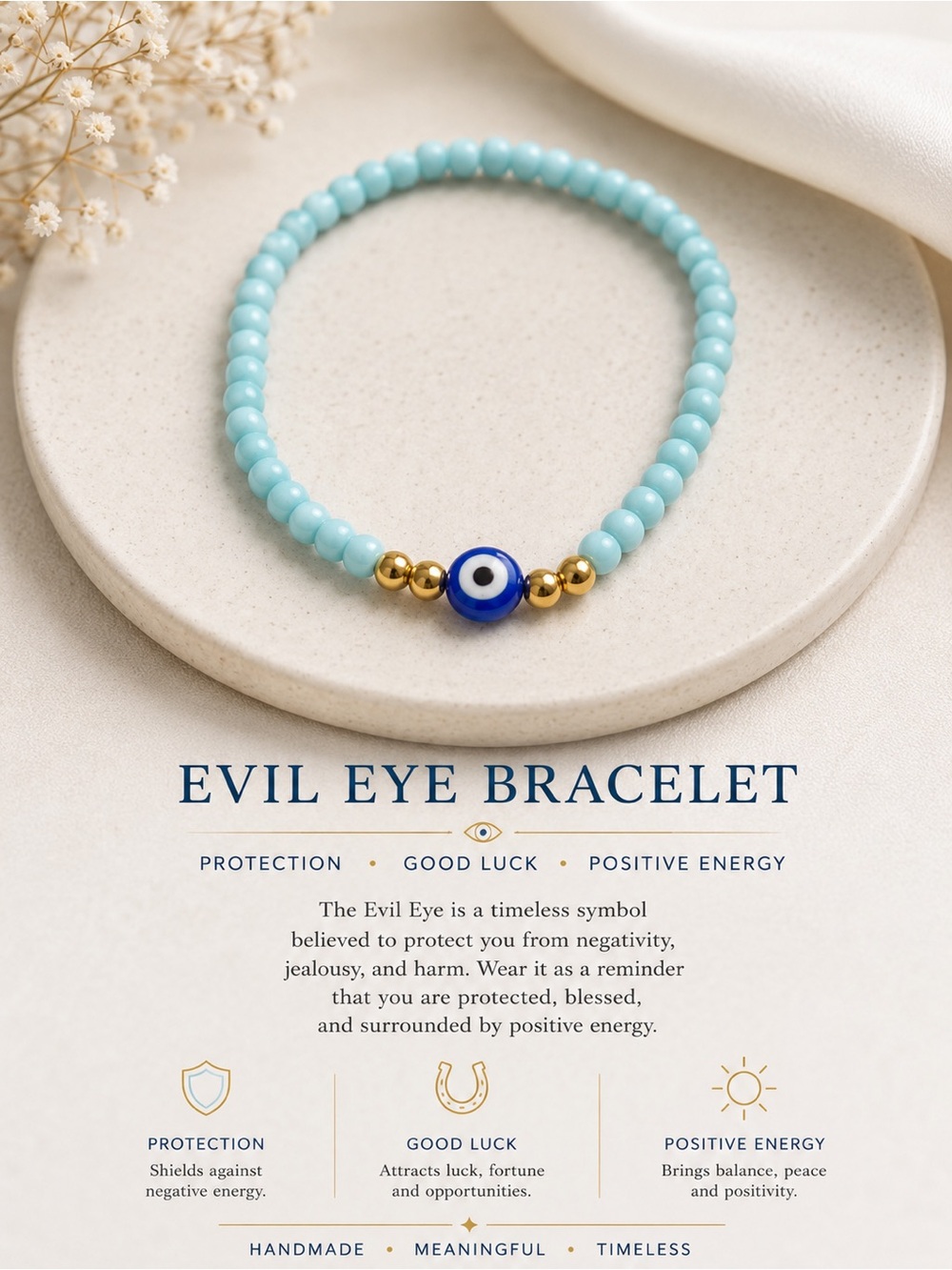 Evil Eye Beaded Bracelet - Turquoise & Blue -#43